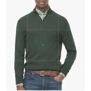 J.Crew Cotton Half-Zip Sweater Mens M Green Pullover Ribbed Trim Zipper BF091 LS